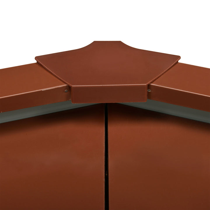 Outsunny 9 x 6.5 ft Metal Garden Storage Shed Apex Store for Gardening Tool with Foundation and Ventilation, Brown with Wood Grain