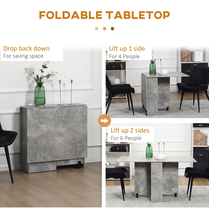 Folding Dining Table, Drop Leaf Table for Small Spaces with 2-tier Shelves, Small Kitchen Table with Rolling Casters, Cement Grey