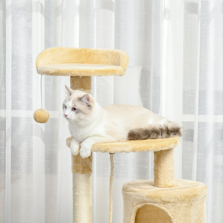 PawHut Cat Tree House, 114H cm-Beige