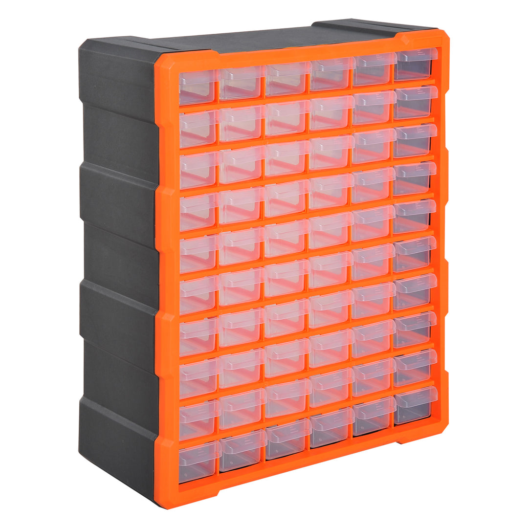 60 Drawers Parts Organiser Wall Mount Storage Cabinet Garage Small Nuts Bolts Tools Clear Orange