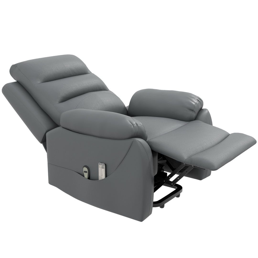 Electric Riser and Recliner Chairs for Elderly, PU Leather Power Lift Recliner Armchair for Living Room with Vibration Massage, Side Pockets, Grey