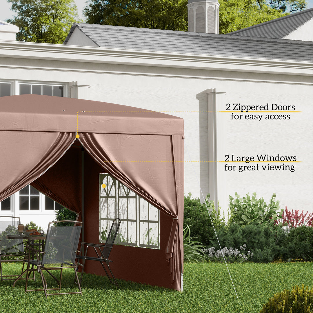 3 x 3m Pop Up Gazebo, Wedding Party Canopy Tent Marquee with Carry Bag and Windows, Coffee