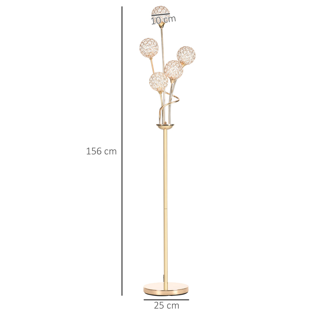 Crystal Floor Lamps for Living Room Bedroom with 5 Light, Modern Upright Standing Lamp, 34x25x156cm, Gold Tone