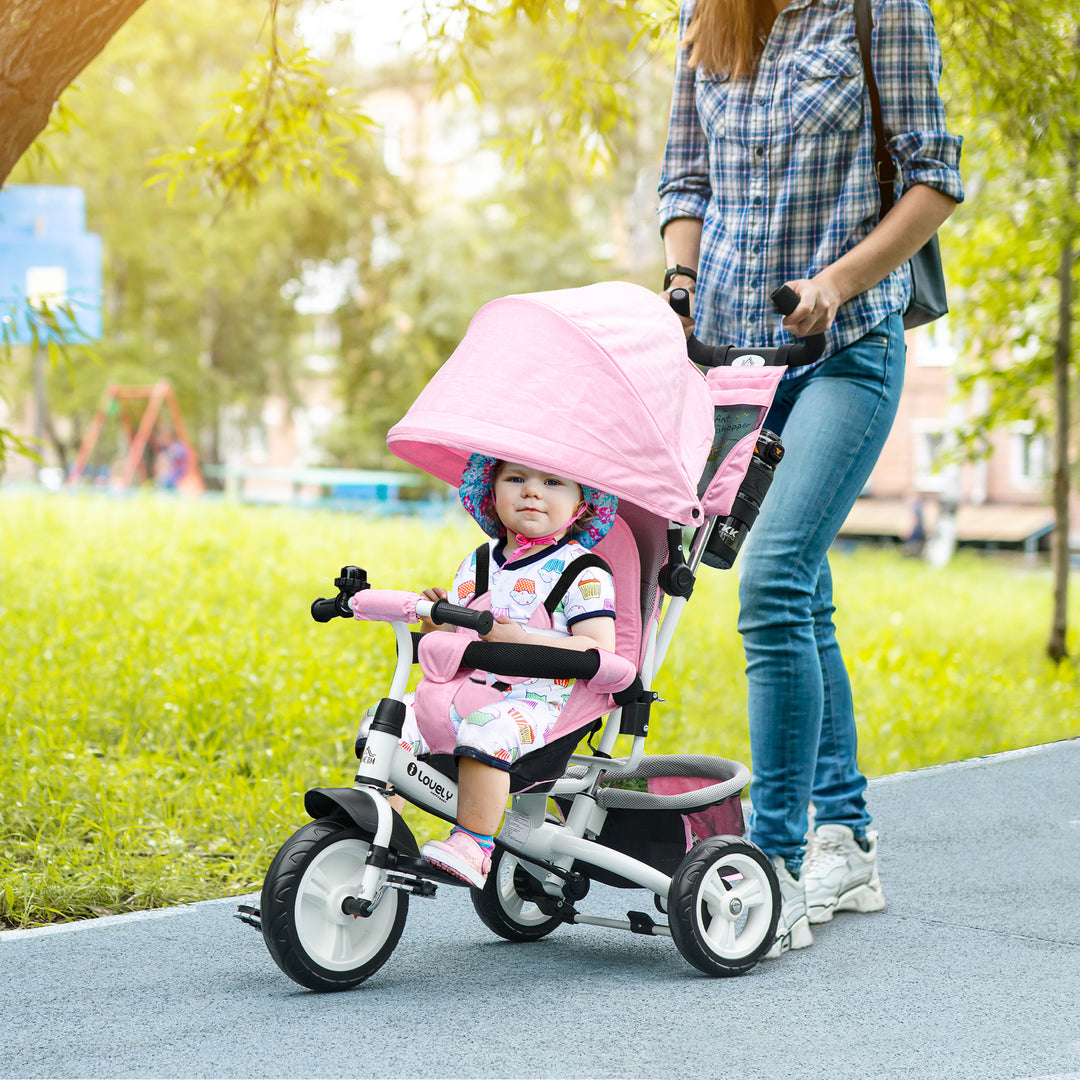 Kids Trike Push Bike with Push Handle, Canopy for 1-5 Years, Pink