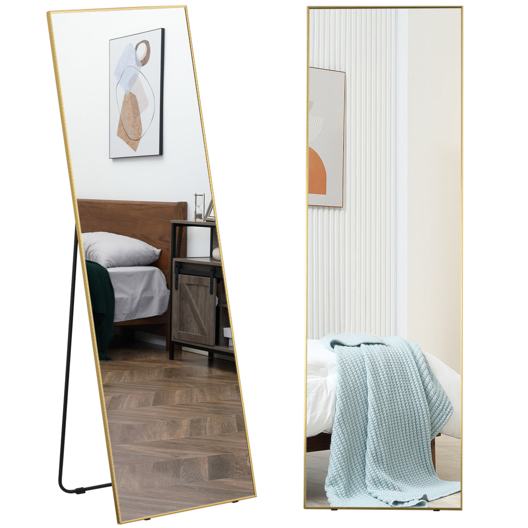 Full Length Mirror Wall-Mounted, 160 x 50 cm Freestanding Rectangle Dressing Mirror for Bedroom, Living Room, Gold Frame