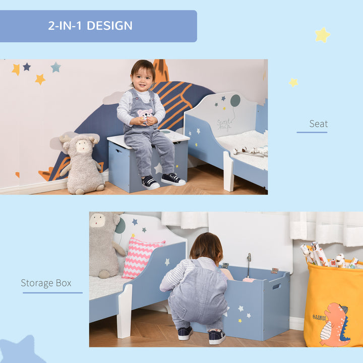 Wooden Kids Children Toy Box Storage Chest Organizer Safety Hinge Air Vents Side Handle Playroom Furniture Blue