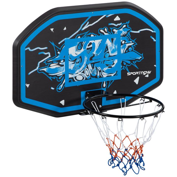 SPORTNOW Wall Mounted Basketball Hoop, Mini Basketball Hoop and Backboard for Kids and Adults, Outdoors and Indoors Door &amp; Wall Use, Blue and White