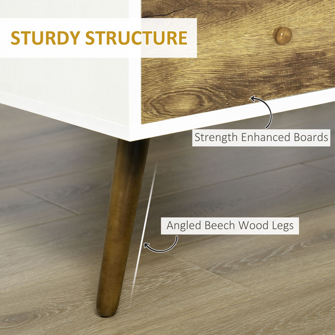 Coffee Table for Living Room, Office, Study Room, Reception Room, w/ 4 Storage Drawers, Sofa Table, Graceful Functional Table, Natural Wood