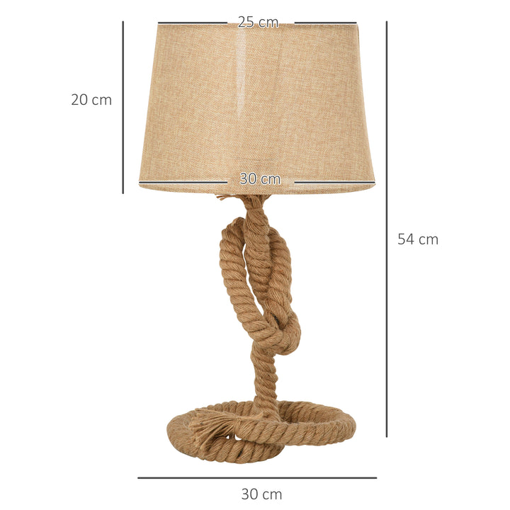 HOMCOM Nautical Style Rope-Base Table Lamp w/ Fabric Lampshade Metal Frame Power Switch Unique Lighting Furnishing Bedroom Living Room Study Beige