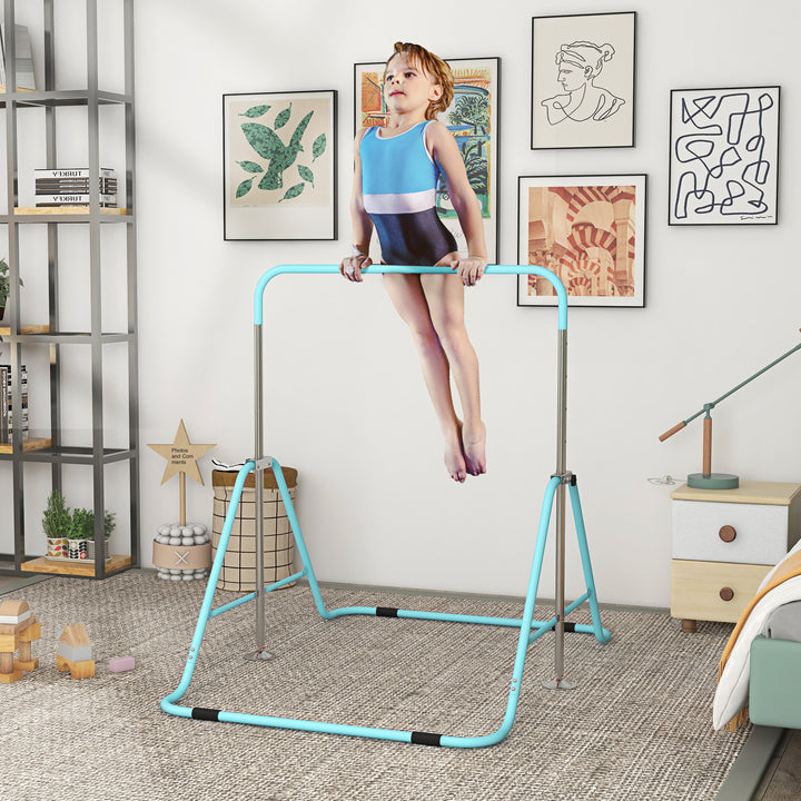 Kids Gymnastics Bar, Foldable Horizontal Bars w/ Adjustable Height, Training Bar w/ Triangle Base - Green