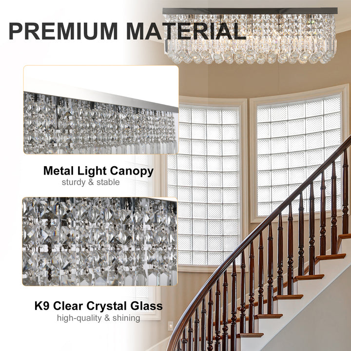 Modern Crystal Ceiling Light Square Crystal Chandelier for Living Room, Dining Room, Hall, E14 Base, Silver, 80 x 25 x 23cm