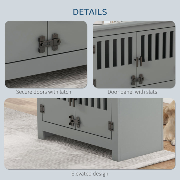 Raised Dog Bowls & Pet Feeding Station, Storage Cabinet-Grey