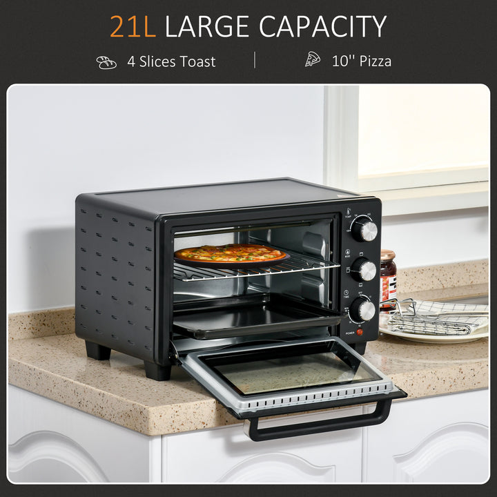 Mini Oven, 21L Countertop Electric Grill, Toaster Oven with Adjustable Temperature, Timer, Baking Tray and Wire Rack, 1400W