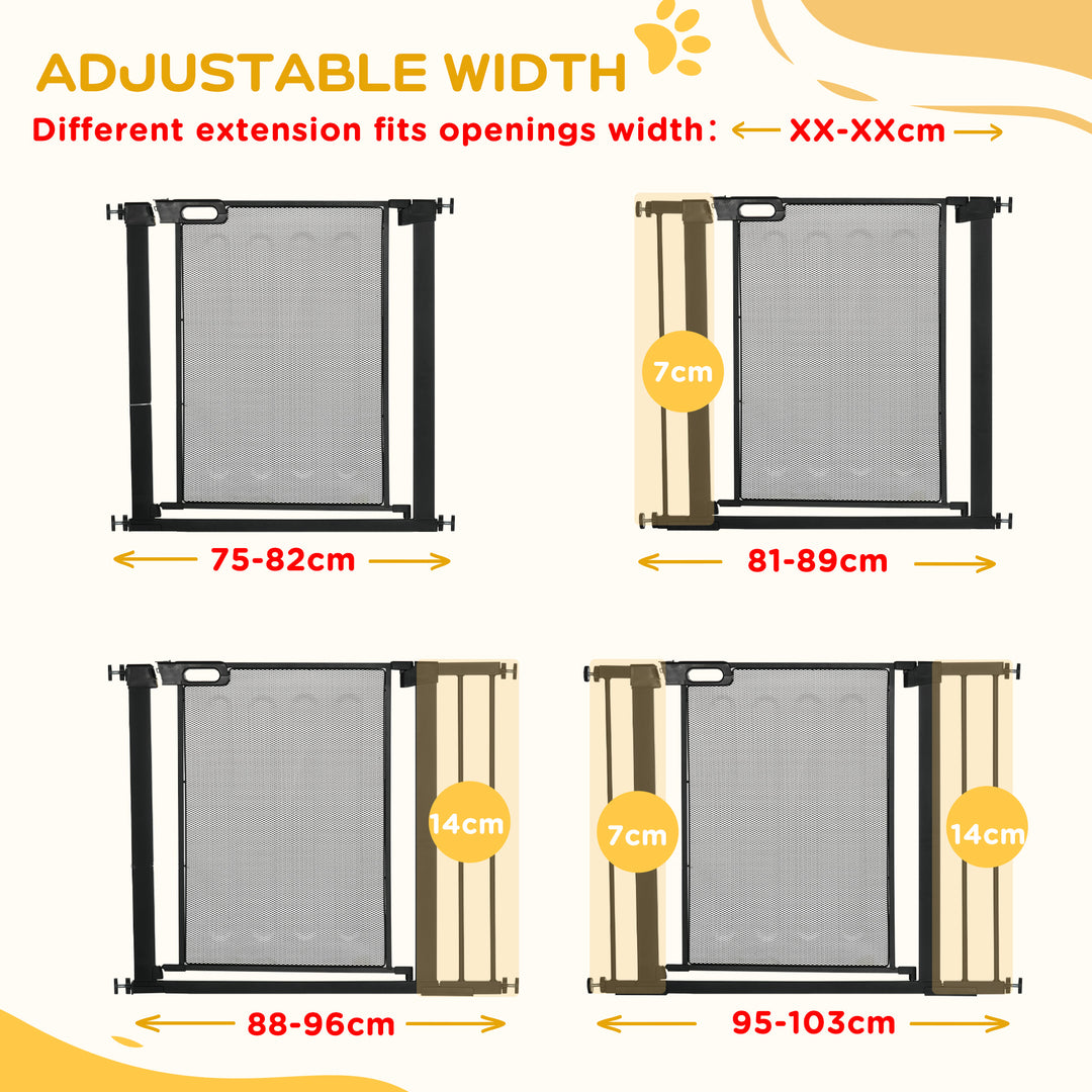 PawHut Pressure Fit Safety Gate for Doors and Stairs, Dog Gate with Auto Close, Pet Barrier for Hallways, with Double Locking, 2 Extensions Kit Black