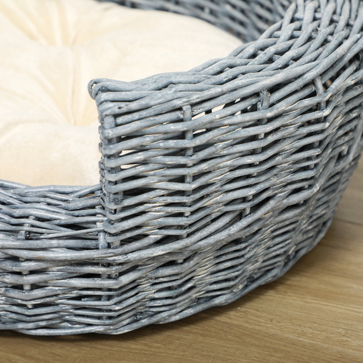 Pet Basket Sofa Bed, 57Lx46Wx17.5H cm, Willow Rattan-Grey