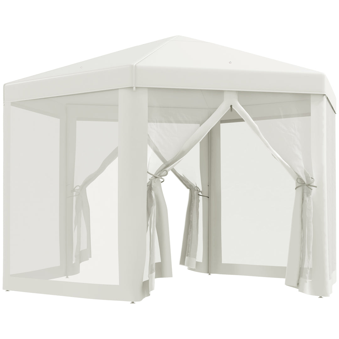 Netting Gazebo Hexagon Tent Patio Canopy Outdoor Shelter Party Activities Shade Resistant (Creamy White)