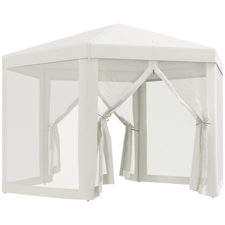 Netting Gazebo Hexagon Tent Patio Canopy Outdoor Shelter Party Activities Shade Resistant (Creamy White)