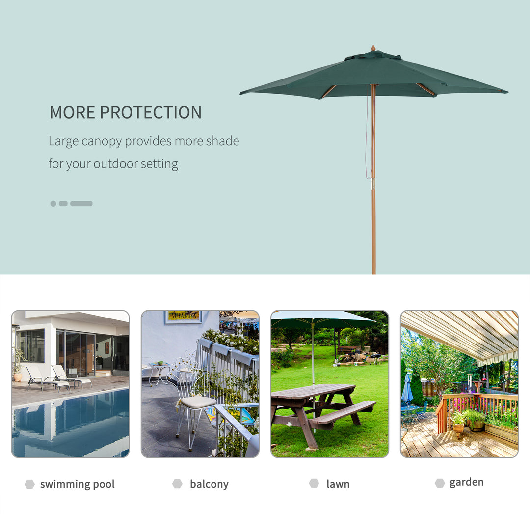 2.5m Wooden Garden Patio Parasol Umbrella-Dark Green