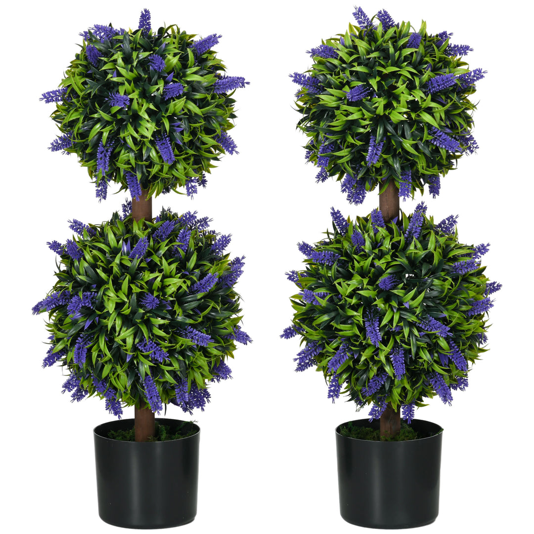 Set of 2 Artificial Plants, Lavender Flowers Ball Trees with Pot, for Home Indoor Outdoor Decor, 70cm