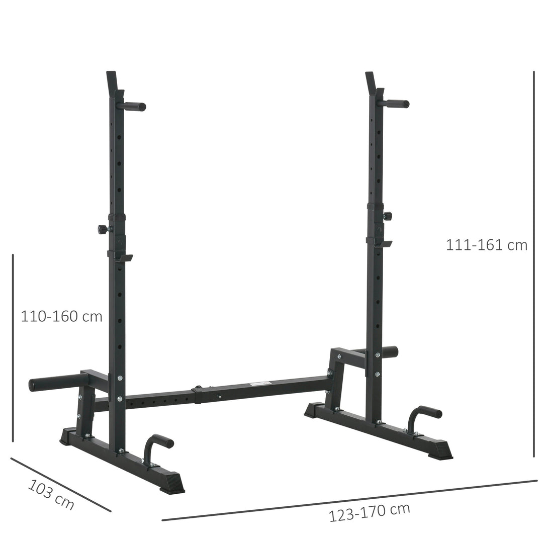 Multi-Function Barbell Squat Rack Stand, Heavy-Duty Strength Training Dumbbell Rack, Height Adjustable Weight Lifting Bench Dip Station, Black