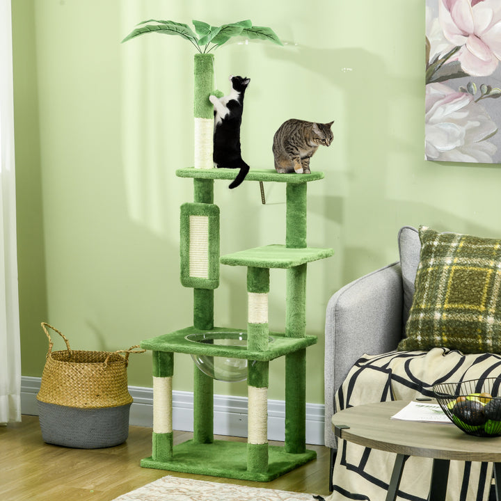 Cat Tree Tower, with Scratching Post, Hammock, Toy Ball, Platforms - Green