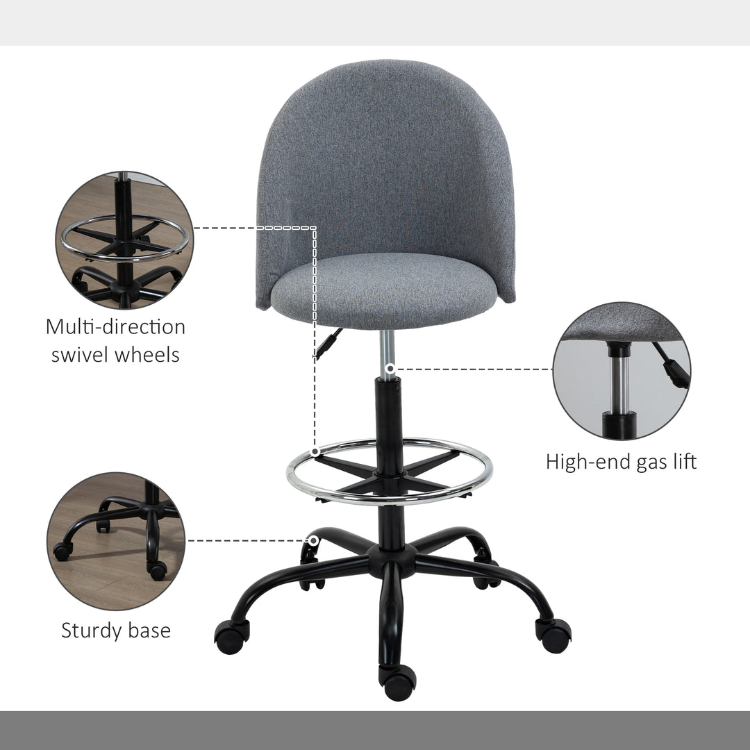 Ergonomic Drafting chair Adjustable Height w/ 5 Wheels Padded Seat Footrest 360° Swivel Freely Comfortable Versatile Use For Home Office