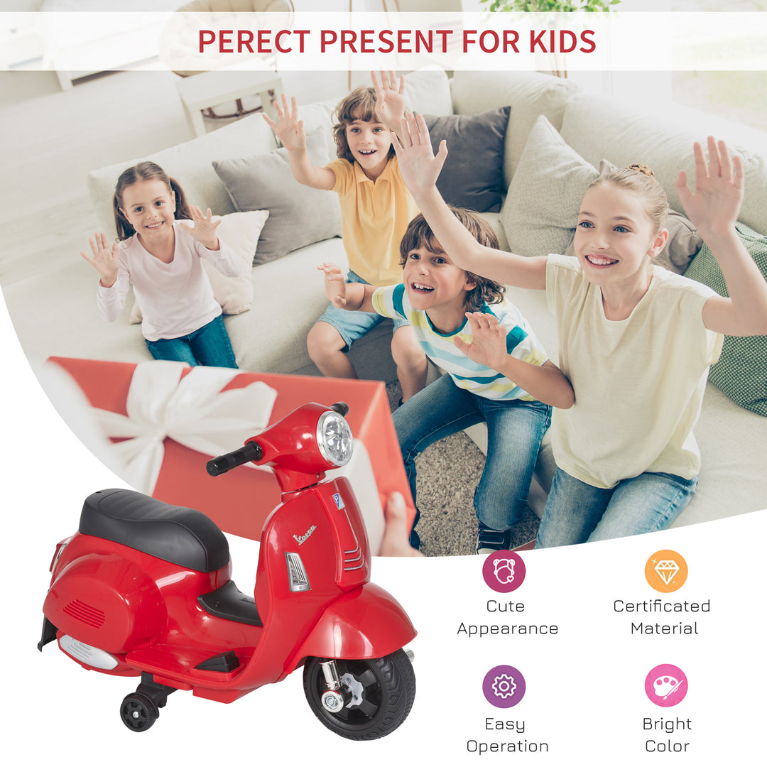 Vespa Licensed Kids Ride On Motorcycle 6V Battery Powered Electric Trike Toys for 18-36 Months with Horn Headlight Red