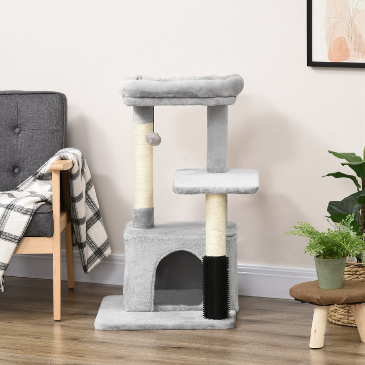 PawHut Cat Tree Tower Climbing Activity Center Kitten Furniture with Sisal Post Scratching Massage Toy 48 x 48 x 80cm Light Grey