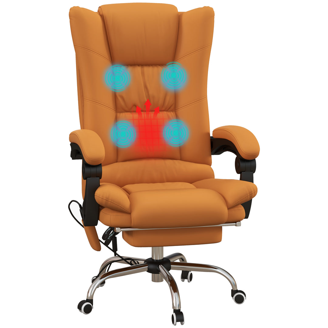 Vinsetto Vibration Massage Office Chair with Heat, PU Leather Computer Chair with Footrest, Armrest, Reclining Back, Light Brown