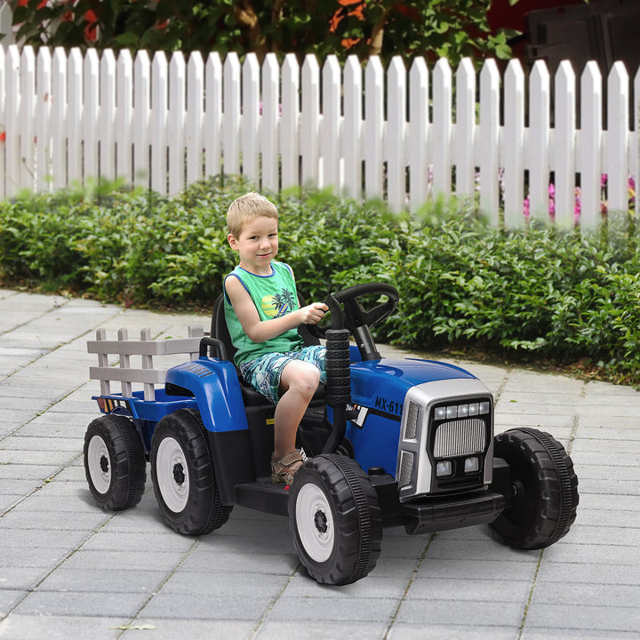 Electric Ride on Tractor with Detachable Trailer, 12V Kids Battery Powered Electric Car with Remote Control, Music Start up Sound and Horn, Lights, for Ages 3-6 Years - Blue