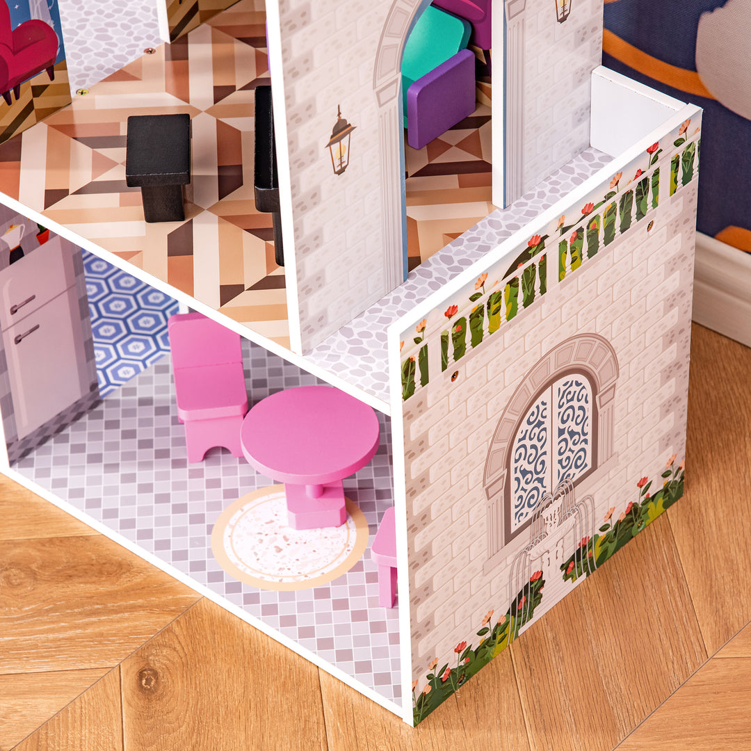 Kids Dollhouse Dreamhouse Villa for Toddler Girls Multi-level House for Children with Furniture Accessories Kit Pink
