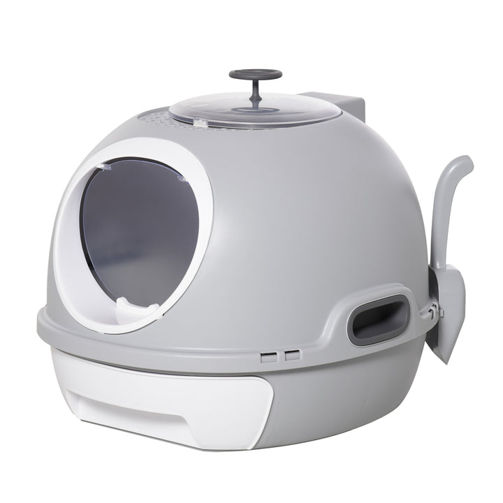 Cat Litter Box Toilet With Litter Scoop Enclosed Drawer Skylight Easy To Clean Grey