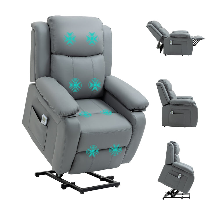 Electric Power Lift Recliner Chair Vibration Massage Reclining Chair with Remote Control and Side Pocket, Grey