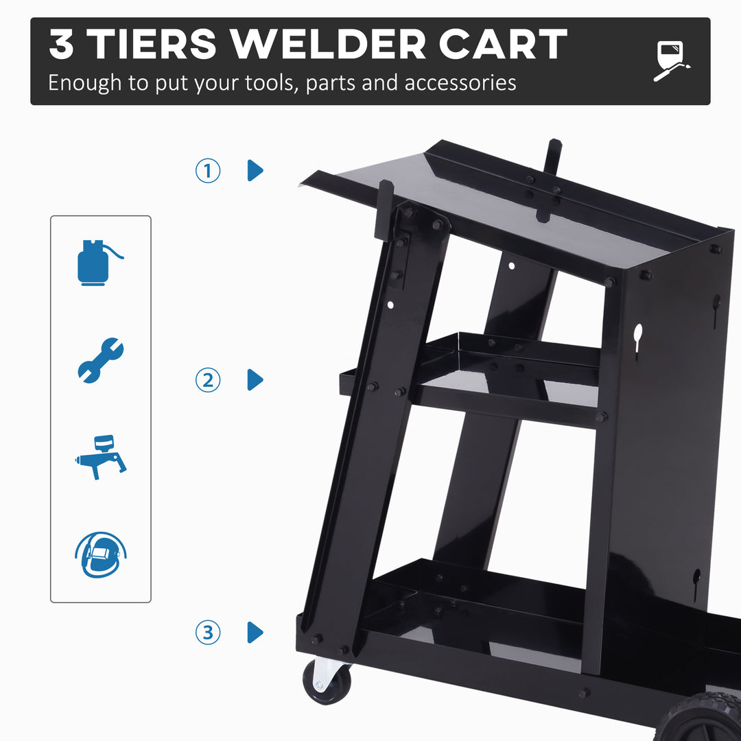 Welding Cart Welder Trolley Garage for Gas Bottles w/ Safety Chain, Wheels, Black