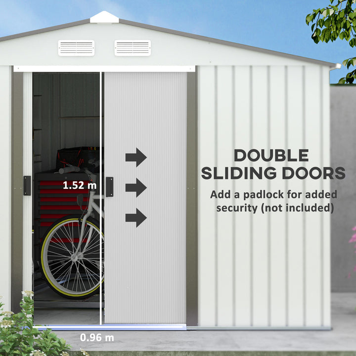 9 x 6FT Garden Storage Shed, Metal Outdoor Storage Shed House with Floor Foundation, Ventilation & Doors, Grey