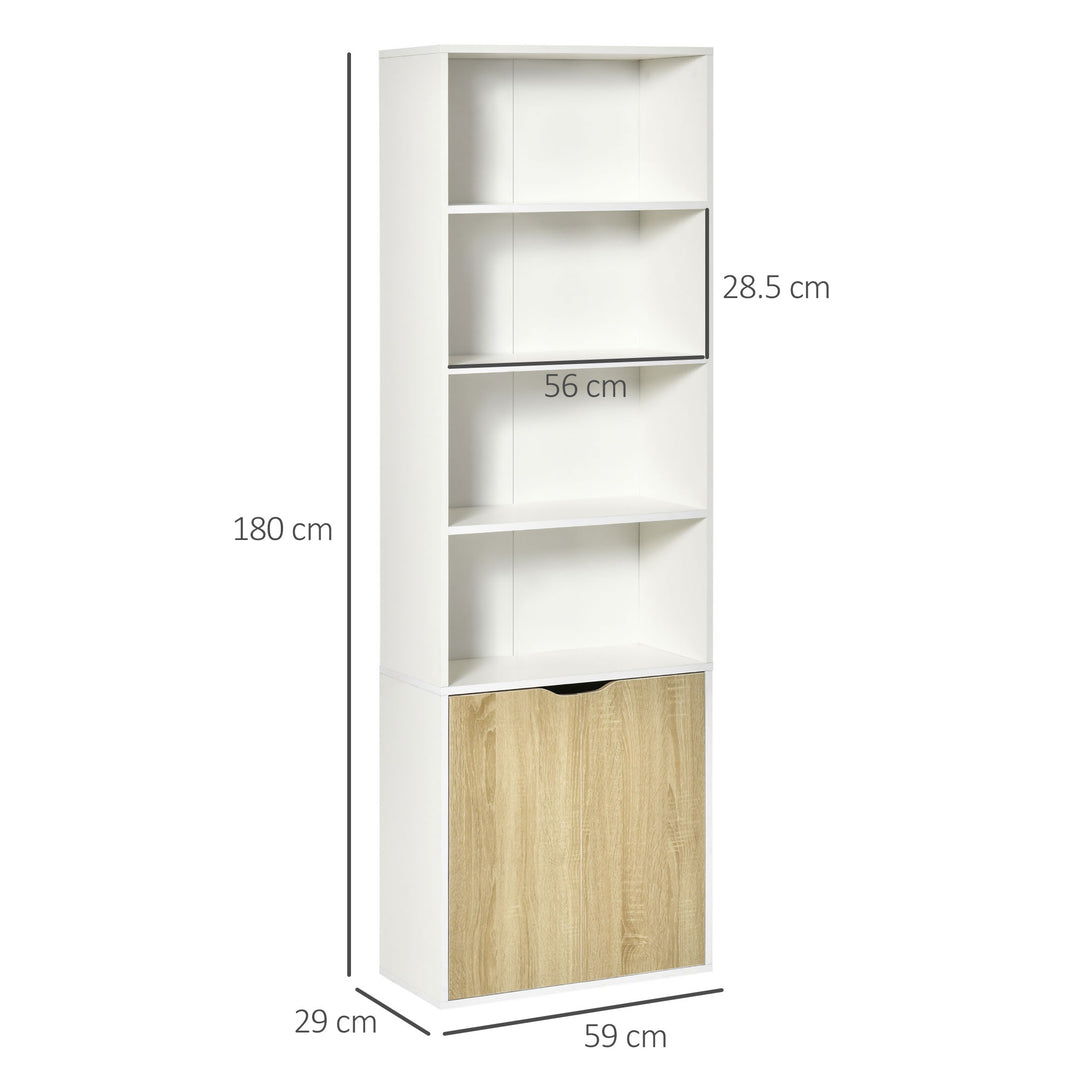 HOMCOM 2 Door 4 Shelves Tall Bookcase Modern Storage Cupboard Display Unit for Living Room Study Bedroom Home Office Furniture White and Oak