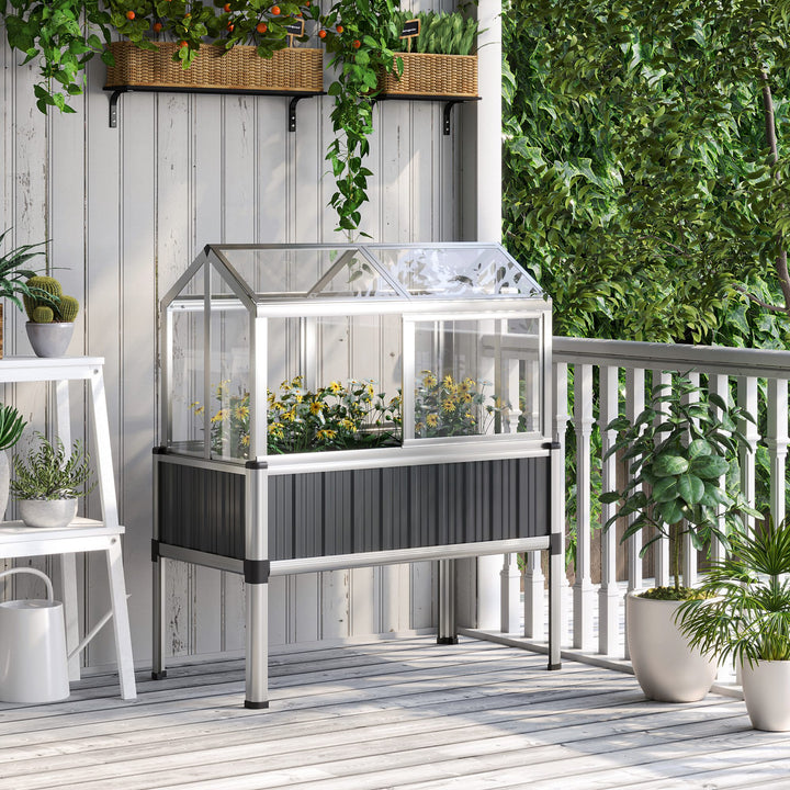 Galvanised Steel Raised Beds for Garden with Greenhouse, Raised Planters with Cover and Openable Windows