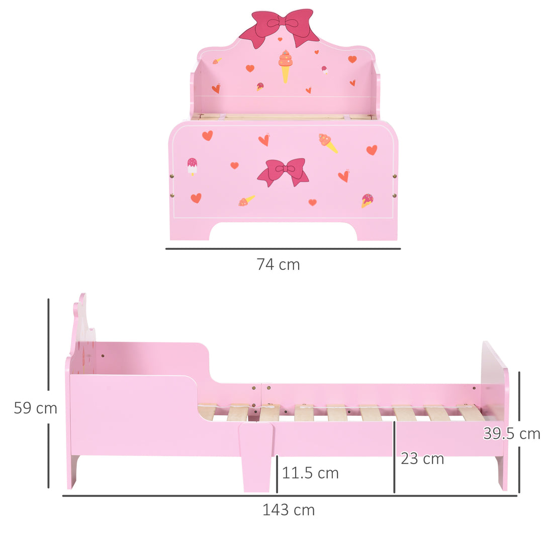 Princess-themed Kids Toddler Bed with Cute Patterns, Safety Side Rails Slats, Kids Bedroom Furniture for 3-6 Years, Pink, 143 x 74 x 59 cm