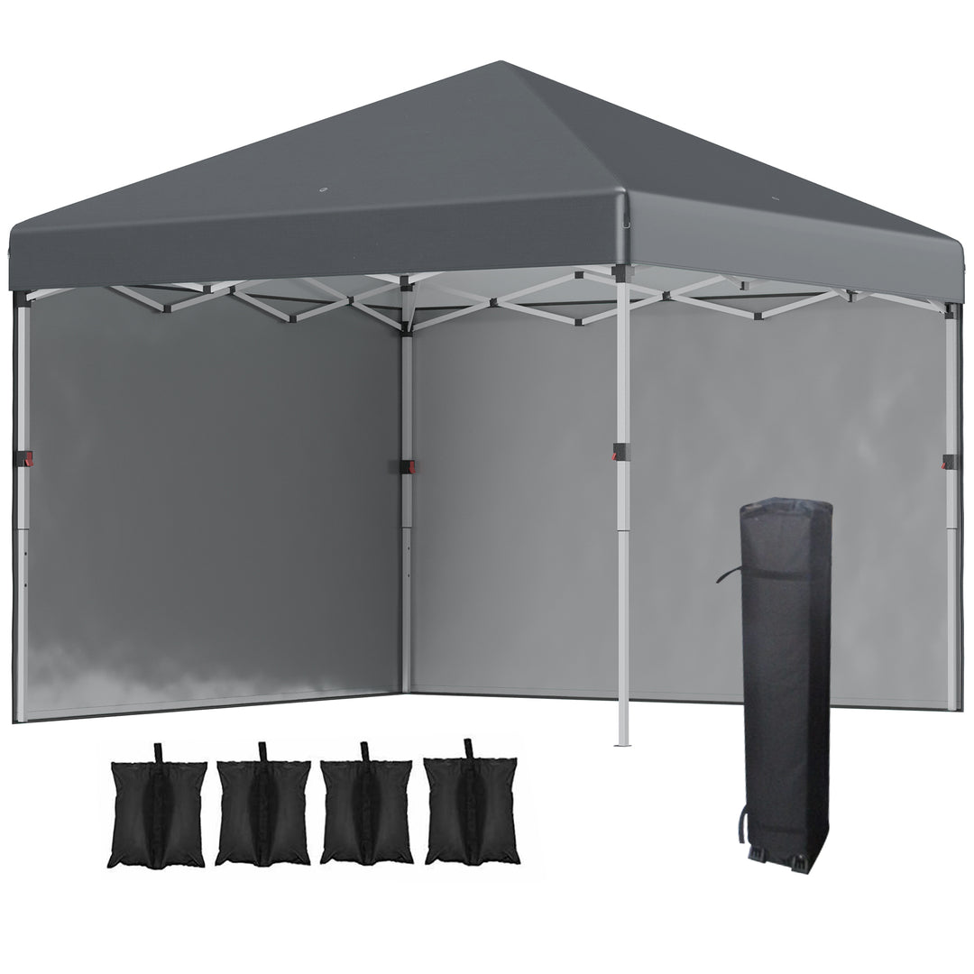 3 x 3 (M) Pop Up Gazebo with 2 Sidewalls, Leg Weight Bags and Carry Bag, Height Adjustable Party Tent Event Shelter for Garden, Dark Grey