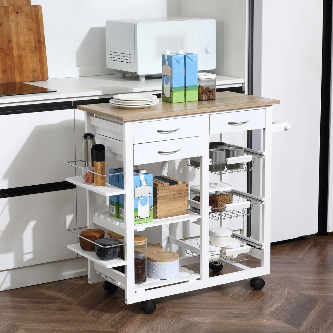 Rolling Kitchen Island on Wheels Trolley Utility Cart with Spice Racks, Towel Rack, Baskets & Drawers for Dining Room