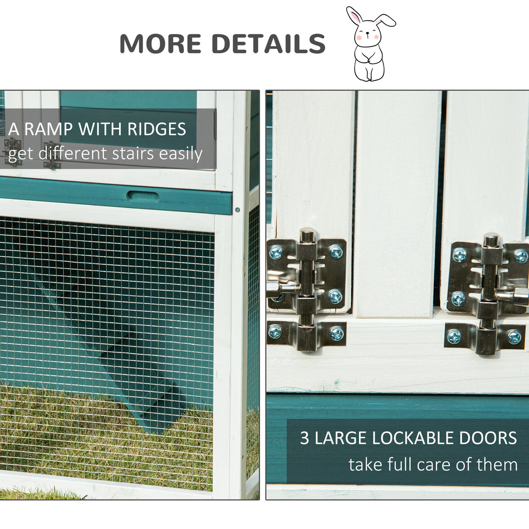 2 Tier Wooden Rabbit Hutch, Guinea Pig Cage, Bunny Run, Small Animal House for Indoor Outdoor with Slide-out Tray, 104 x 58 x 110cm, Green