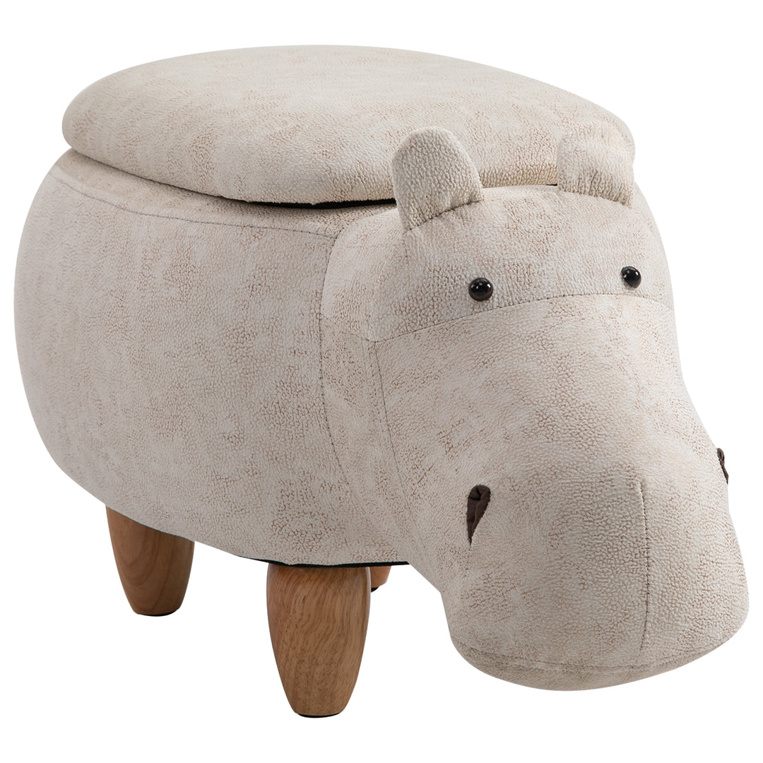 Hippo Storage Stool with Padding Lid Ottoman Animal Furniture Cream