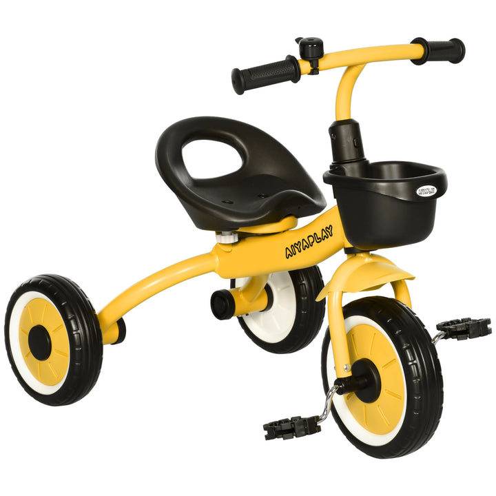 Kids Trike, Tricycle, with Adjustable Seat, Basket, Bell, for Ages 2-5 Years - Yellow