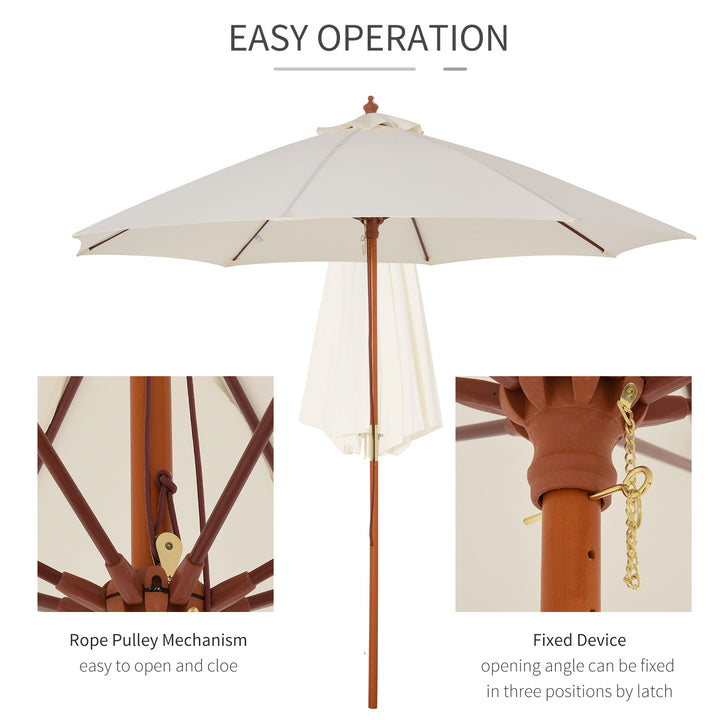 Outsunny 2.5m Wood Garden Parasol Sun Shade Patio Outdoor Market Umbrella Canopy with Top Vent, Cream White