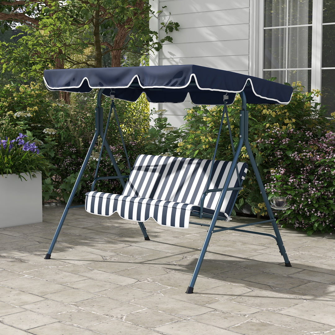 3 Seater Canopy Swing Chair Heavy Duty Outdoor Garden Bench with Sun Cover Metal Frame - Blue