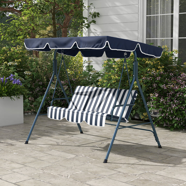 3 Seater Canopy Swing Chair Heavy Duty Outdoor Garden Bench with Sun Cover Metal Frame - Blue