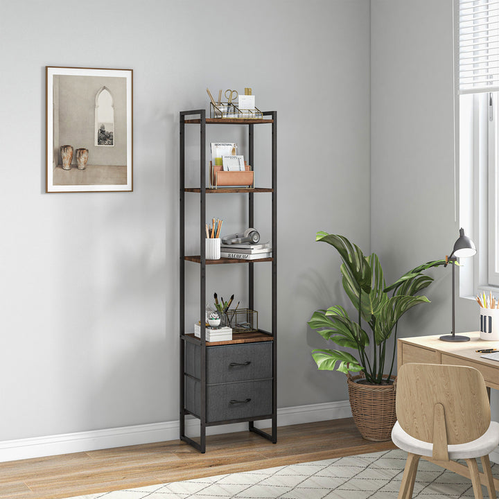 Industrial Bookcase with 2 Fabric Drawers and Metal Frame