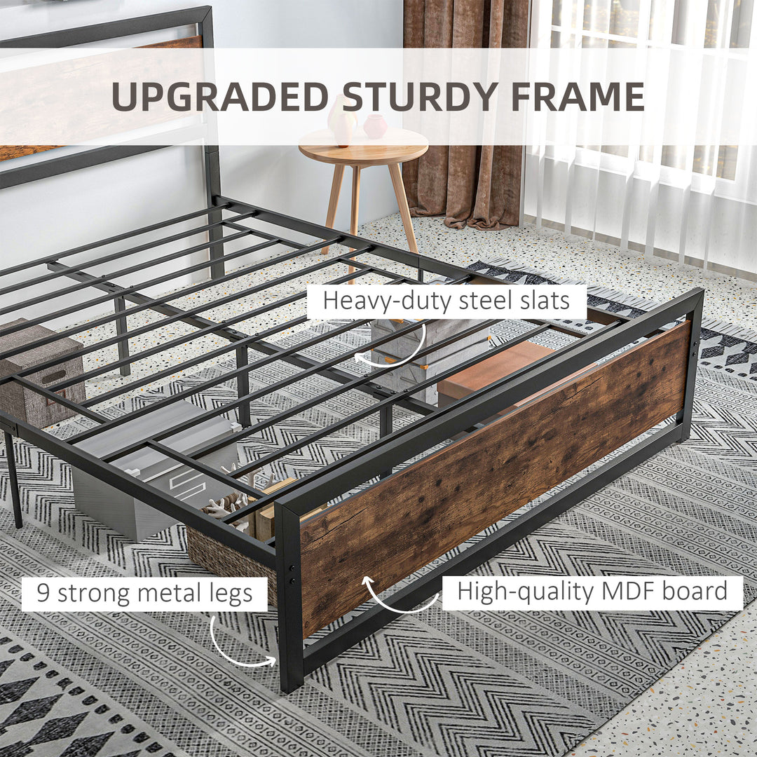 Full Bed Frame with Headboard & Footboard, Strong Slat Support Twin Size Metal Bed w/ Underbed Storage Space, No Box Spring Needed