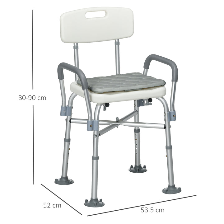 Aluminium Shower Chair with Backs and Arms, Height Adjustable Shower Seat with Removable Padded Cushion, Bath Stool for Seniors, Disabled, Pregnant, White