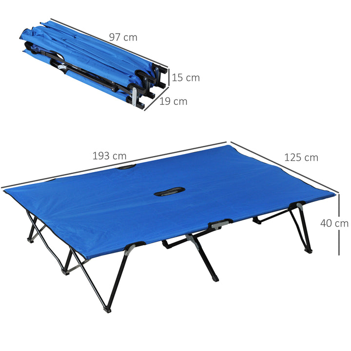 Double Camping Cot Foldable Sunbed Outdoor Patio Sleeping Bed Super Light w/ Carr Bag (Blue)